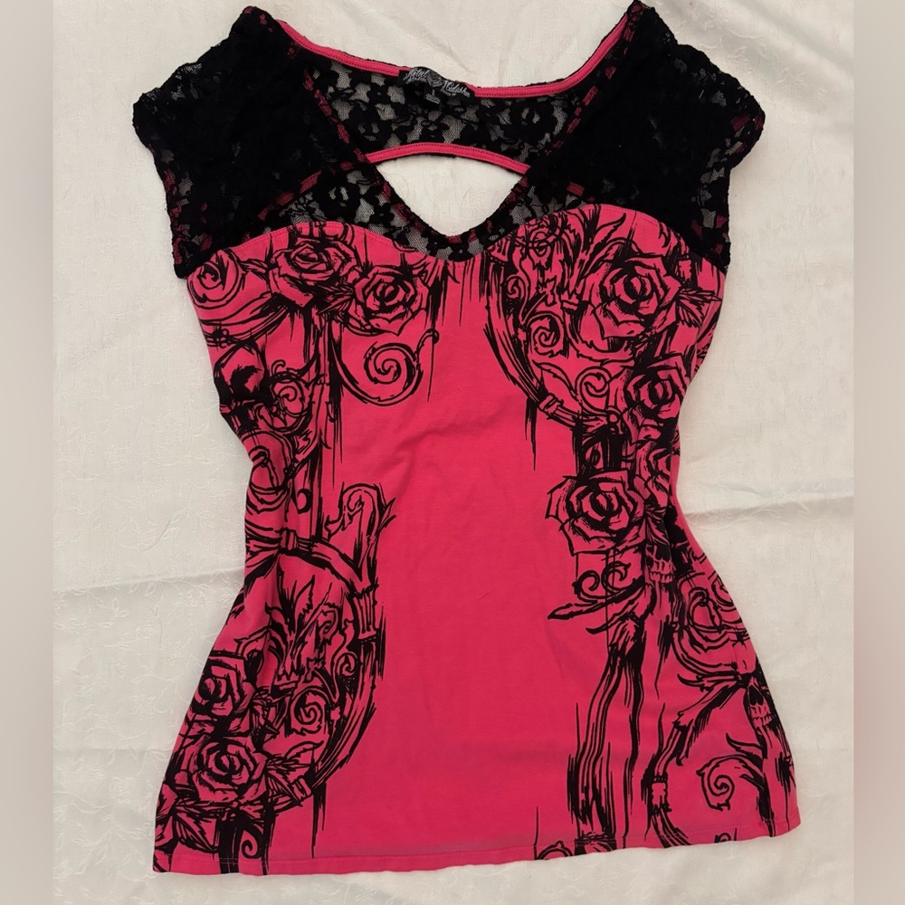 Metal Mulisha pink and black graphic shirt
